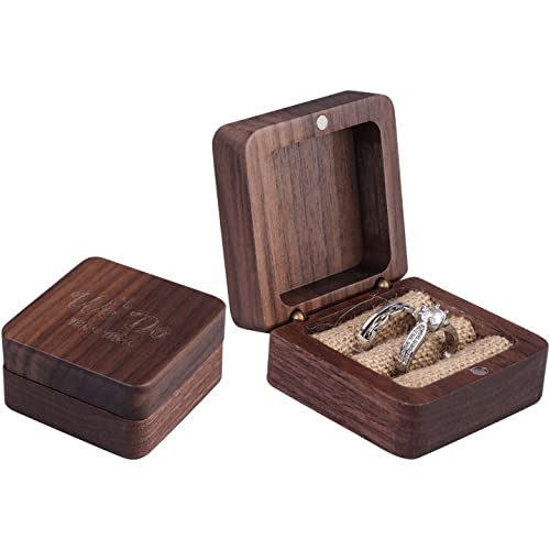 FADACAI WE DO Ringbox aus Walnussholz für Hochzeit, Ring Box für Verlobungsring,Quadratische Ringschatulle Ringkästchen für rustikale Hochzeits-Verlobung