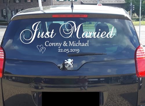 Autoaufkleber Just Married mit Namen und Datum (wenn gewünscht) Hochzeit Aufkleber Auto personalisiert