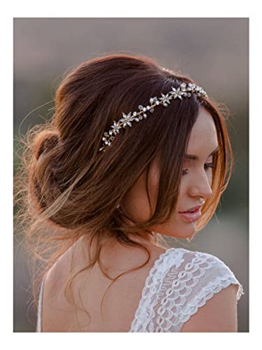 SWEETV Gold Hochzeit Stirnband Braut Haarschmuck Kristall Haarband Haarschmuck Diadem für Damen