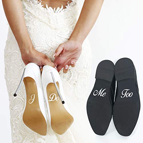 P015 Schuhaufkleber Hochzeit Set Schuhsticker Aufschrift 'I Do' und 'Me Too' für Braut und Bräutigam, Aufkleber, Schuh Sticker (Weiss)