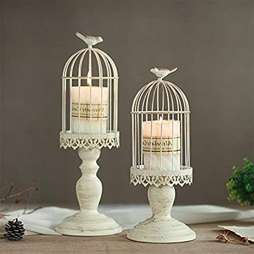 Sziqiqi Vintage Vogelkäfig Kerzenleuchter, Dekoration Kerzenhalter für Hochzeit und Esstisch, Kerzenständer aus Eisen mit Schnitzfiguren, Elfenbein