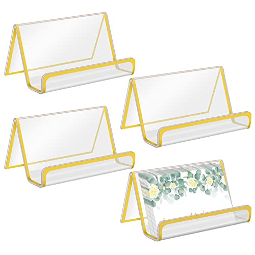 4 Stück Visitenkartenhalter Acryl, Visitenkartenständer Gold, Visitenkarte Display Organizer für Messestand Schreibtisch Büro Kaufhaus (9×6,3×4,8cm)