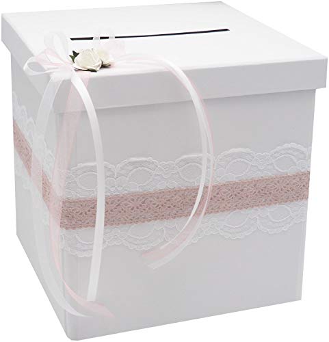 ZauberDeko Briefbox Tischdeko Vintage Hochzeit Rosa Weiß Spitze Geldgeschenke Marina Kartenbox