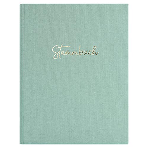 DeinWeddingshop Stammbuch der Familie, Premium Buchbinder-Leinen mit Prägung, Familienstammbuch für Hochzeit, Standesamt | 16x21cm | Mint/Gold
