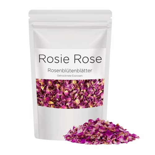 Getrocknete Rosenblütenblätter der Marke ROSIE ROSE - 30g aus natürlichem Anbau - Essblüten - Teeblüten -Rosenblütentee - Damaszener Rosen