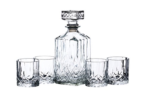 BarCraft, Set aus Whisky-Karaffe und Tumbler-Gläsern mit Eingeschnittenem Dekor, Spirituosenflasche mit Gläsern in Geschenkbox (5 Stück)