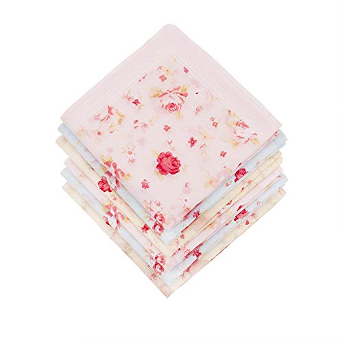 HOULIFE 6 Stücke Damen Rose Blumen Taschentücher aus reiner Baumwolle 45x45cm 3 Farben für Alltagsgebrauch