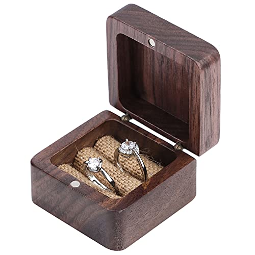 FADACAI Mr & Mrs Walnuss-Holz Ring-Box, Ring Box für Verlobungsring, Quadratische Ringschatulle Ringkästchen für rustikale Hochzeits-Verlobung