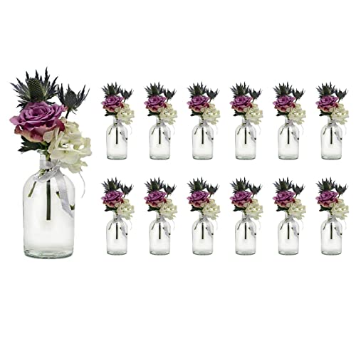 casavetro 12 x kleine Vasen Set New-Bost-250-Band inklusiver Glasfläschen Flasche Glas klar Deko Blumen-Vase Hochzeit (12 x 250 ml Schleife Weiss)