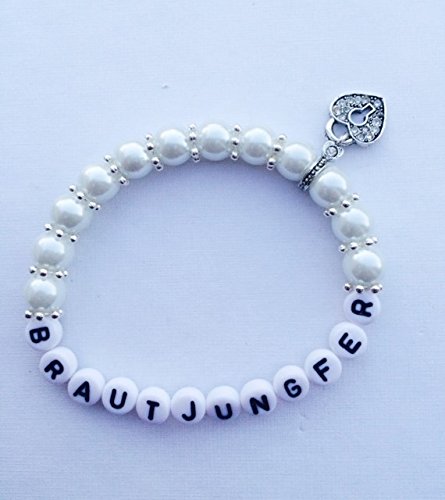 Buntermix Perlenarmband Trauzeugin oder Brautjungfer für Ihre Hochzeit, Armband gerne auch mit Namen personalisiert (Brautjungfer weiß)