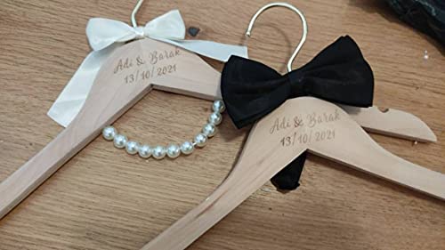 Personalisierbare Hochzeits-Kleiderbügel, 2 Stück/Set, Braut- und Bräutigam, Namensaufhänger aus Holz mit Gravur