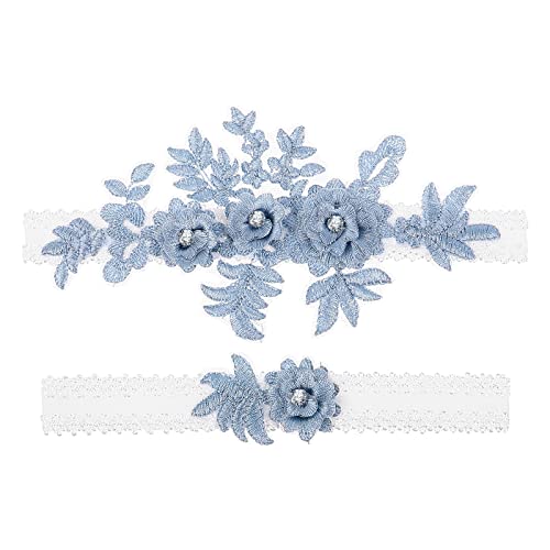 Amosfun 2 stücke Hochzeit Strumpfband Blume Spitze Strass elastische brautstrumpfbänder für Brautjungfer Hochzeit zugunsten Dekoration blau