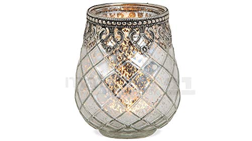 matches21 Windlicht Teelichtglas Kerzenglas Orientalisch Silber antik Glas/Metall Vintage - 3 Größen zur Auswahl – 10 cm