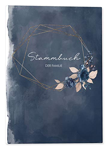 DeinWeddingshop Stammbuch der Familie - Familienstammbuch Hochzeit Standesamt - Watercolor Breeze - Hardcover (Unpersonalisiert, Blau, 16x21cm)