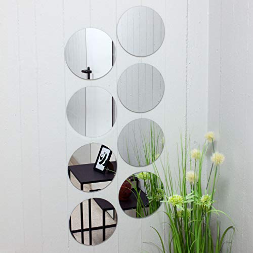 8 Stück Spiegelfliesen rund je Ø20cm Spiegelkachel Fliesenspiegel Dekospiegel Wanddekoration