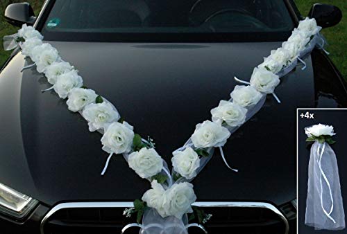 Rosen Girlande Braut Paar Rose Deko Dekoration Autoschmuck Hochzeit Car Auto Wedding ®Auto-schmuck Deko (Weiß/Weiß)