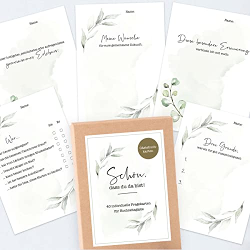 40 Gästebuch Karten für die Hochzeit mit Box | für Wünsche und Nachrichten der Gäste | Greenery und Eukalyptus