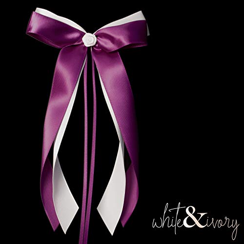 white & ivory 25 Autoschleifen Hochzeit Antennenschleifen | lila & weiß | doppelt handgebunden mit Rose | hochwertiges Satin | Autoschmuck | Deko Schleife