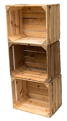 Gebrauchte Holzkisten im Set Angebot: Originale Vintage Obstkisten zum Möbelbau od. als Dekoration, sehr stabile Apfelkisten, geprüft und gereinigt 50x40x30 cm (3er Set)