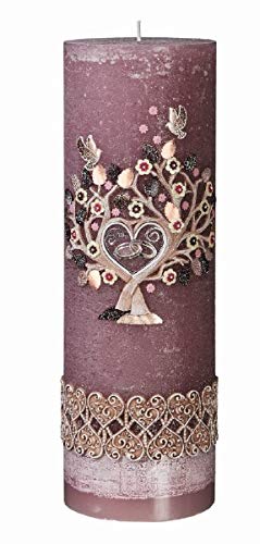 Hochzeitskerzen Rustic Altrosa mit Namensverzierung und Geschenkkarton 30 x 10 cm, Original handverzierte Kopschitz Brautkerze Kerze in Bester Brennqualität