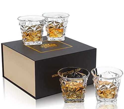 KANARS 4er Set Whisky Gläser, Bleifrei Kristallgläser, Whiskey Glas, 270 ml, Schöne Geschenk Box, Hochwertig