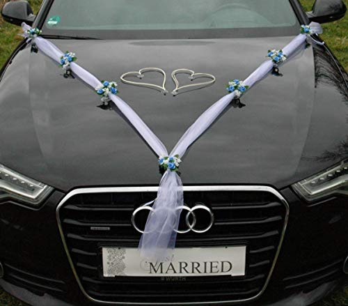 Hochzeitskränze Braut Paar Rose Deko Dekoration Autoschmuck Hochzeit Car Auto Wedding Deko Girlande PKW ®Auto-schmuck… (Blau)