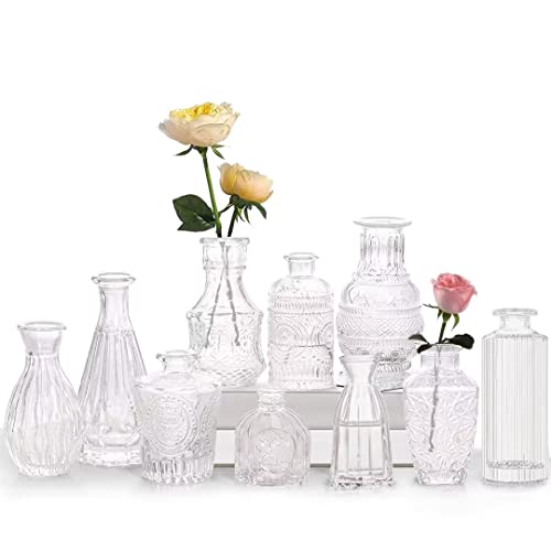 Mini-Vasen-Set, 10St Kleine Glasvase Vintage Deko Vasen Set Verschiedene Groessen Blumenvase für Tischdeko Mittelstücke, Hochzeitsdekorationen