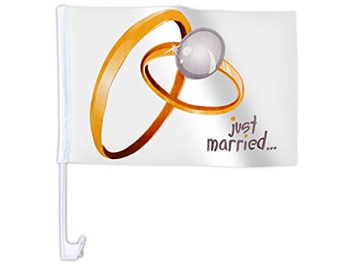 Autoflagge Autofahne 10er Set Hochzeit 'Just Married' (Afl-10a) - Maße: 45 x 28 cm, hält bis zu 100km/h