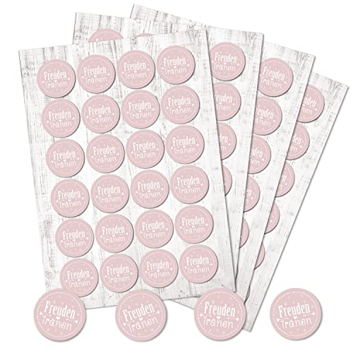 96 FREUDENTRÄNEN Aufkleber rund weiß rosa rosè 4 cm Hochzeits-Deko für Tempo Papier-Taschentücher Tränen Kirche Sticker selbstklebend Etiketten