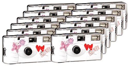 TopShot Love Hearts red Einwegkamera / Hochzeitskamera (27 Fotos, Blitz, 12-er Pack)