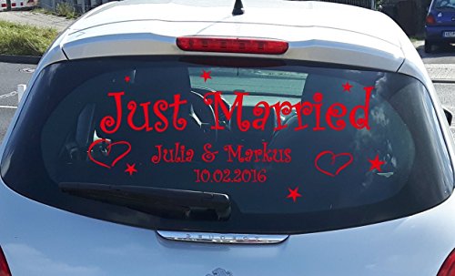 Autoaufkleber Just Married mit Namen und Datum (wenn gewünscht) Hochzeit Aufkleber Auto personalisiert