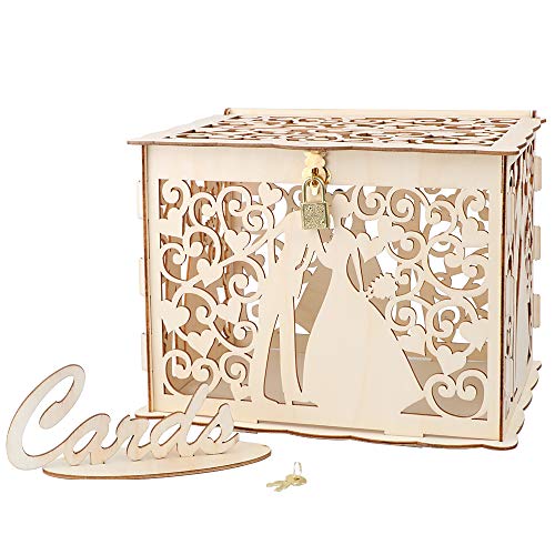 VINFUTUR Hochzeit Geschenkkarten Box Vintage Holz Kartenbox mit Schloss Briefkasten Kartenkiste für Hochzeit Geburtstag Baby Shower Dank Party