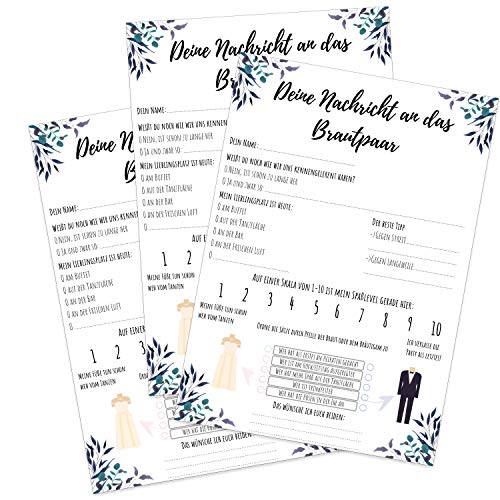 Gästebuch Karten Hochzeit zum Ausfüllen - Wunderschöne Gästekarten DIN A5 als Alternative zum Gästebuch (Design 1, 50 Stück)