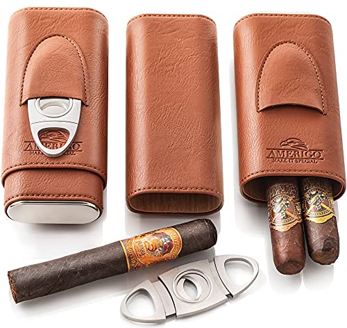 Amerigo Luxuriöser Zigarren Humidor Koffer (3 Zigarren) - Zigarren Geschenke für Männer - Zigarrenzubehör - Reise Zigarren Humidor mit Zedernkern für Kubanische Zigarren
