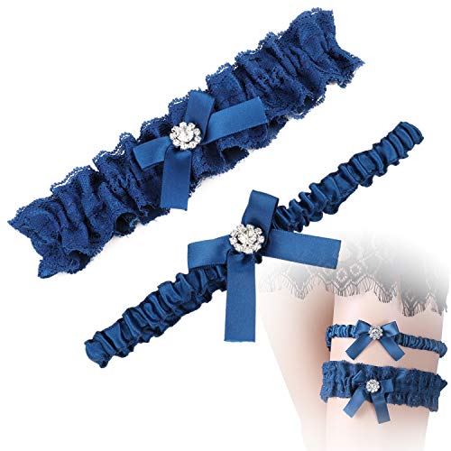 MWOOT Braut Hochzeitskleidern Strumpfband Blau, Zweiteiliges Brautstrumpfband Geschenk für Braut Hochzeitsparty