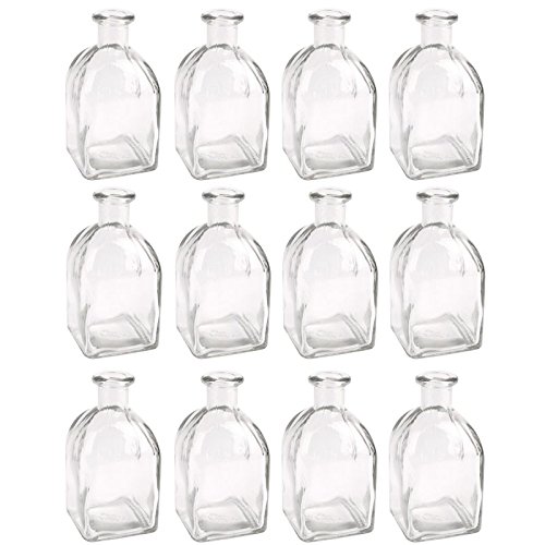 12 x Glasflaschen in dekorativer, quadratischer Form H 13 cm Tischvasen - Glasvasen - Deko Flaschen Vintage - Kleine Deko Vasen (12 x Glasflaschen)
