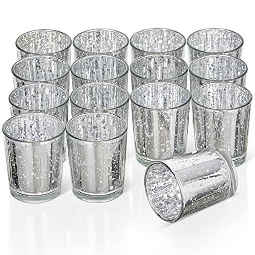 THE TWIDDLERS 15 Glas Teelichthalter (6,8cm) - Silber Gefleckte Romantische Kerzenhalter - Tischdekoration für Hochzeiten, Candlelight Dinner & Partys