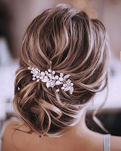 Unicra Silberhochzeit Kristall Haar Reben Blume Blatt Kopfschmuck Hochzeit Haarschmuck für die Braut (Gold)