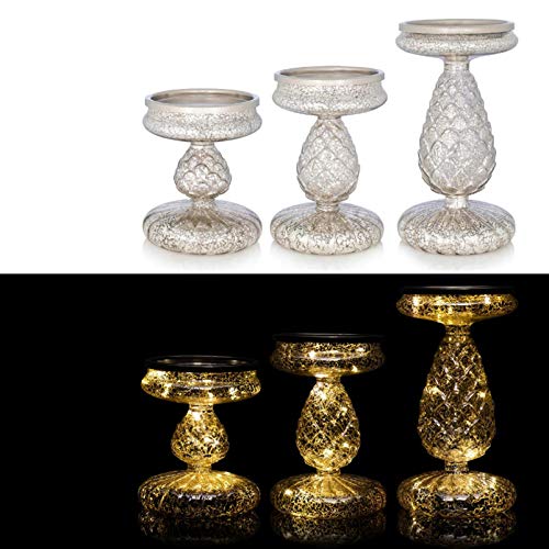 DbKW 3er Set Kerzenständer/Kerzenhalter in Silber mit LED-Beleuchtung und Timer. Geeignet für Stumpenkerzen…