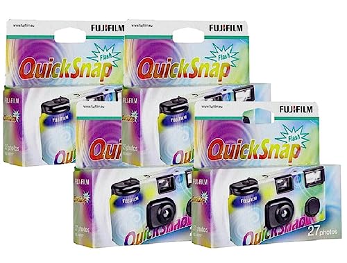 Fuji Quicksnap Einwegkamera mit Blitz, Filmmaterial X-tra 400 ASA für 27 Aufnahmen, 4 Stück