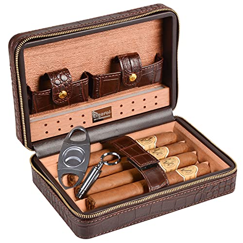 Volenx Zigarren Humidor Leder mit Zigarrenschneider - Hält bis zu 4 Zigarren(braun)