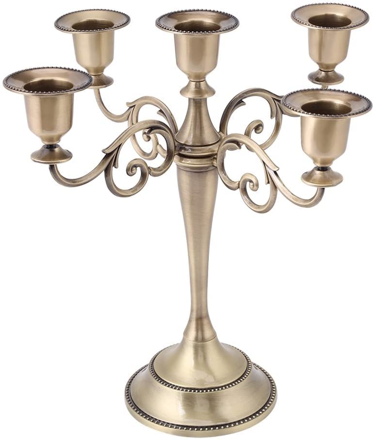 MOUMOUTEN Kerzenleuchter, 5-armig Metall Kandelaber Mehrarmiger Kerzenständer Stabkerze Kerzenhalter Stumpenkerzen für Weihnachten und Erntedankfest (Bronze)