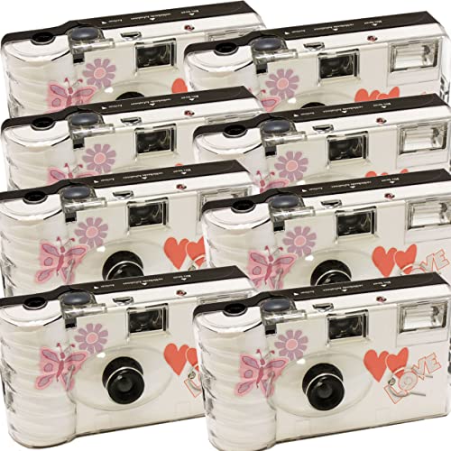 8 x 1A PHOTO PORST Hochzeitskamera mit Schmetterling/Einwegkamera/Partykamera (je 27 Fotos, mit Blitz, 8-er Pack)