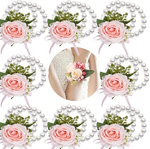 Blumenarmband Handgelenk mit Perlen, Blumen-Armband für Mädchen Hand Blume Haarseil für Hochzeit Festival Strand Party Abschlussball Zubehör