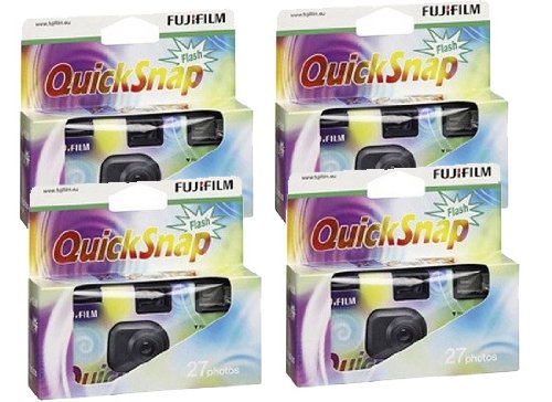 Fuji Quicksnap Einwegkamera mit Blitz, Filmmaterial X-tra 400 ASA für 27 Aufnahmen, 4 Stück