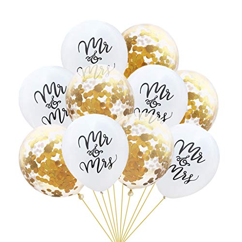 Tumao 10 Stück Mr.& Mrs Latexballon Konfetti Luftballons, Ideal für Hochzeit, Junggesellinnen-Abschied, Hen Party, Hochzeits-Deko. (Gold)