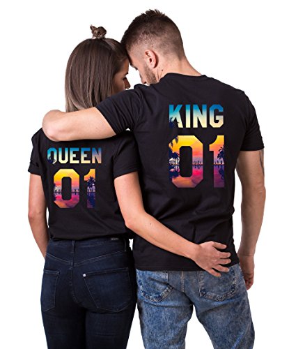 King Queen T-Shirt Set für Paar Tropic Auflage König Königin Partner Look Pärchen Shirt Geburtstagsgeschenk (MRS. Damen Weiß XL)