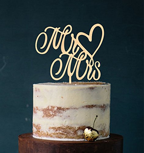 Cake Topper, Mr & Mrs, Tortenstecker, Tortefigur Acryl, Tortenständer Etagere Hochzeit Hochzeitstorte Kuchenaufstecker (Wood)