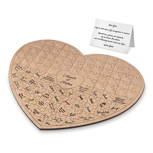 Hochzeit Gästebuch Alternative Okoume Holz 49,7x41cm mit 95 Teilen - Puzzle Herz
