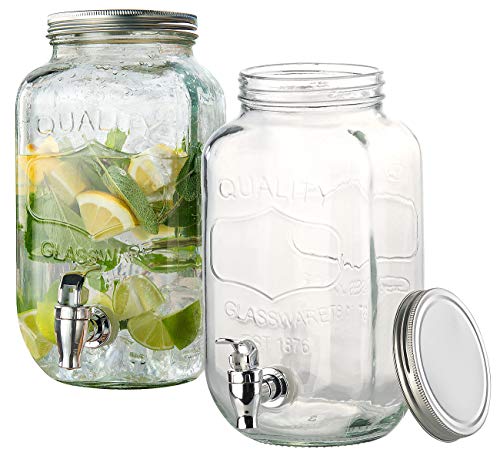 PEARL Wasserspender: 2er-Set Retro-Getränkespender aus Glas, Einmachglas-Look, Zapfhahn (Getränkebehälter mit Zapfhahn)